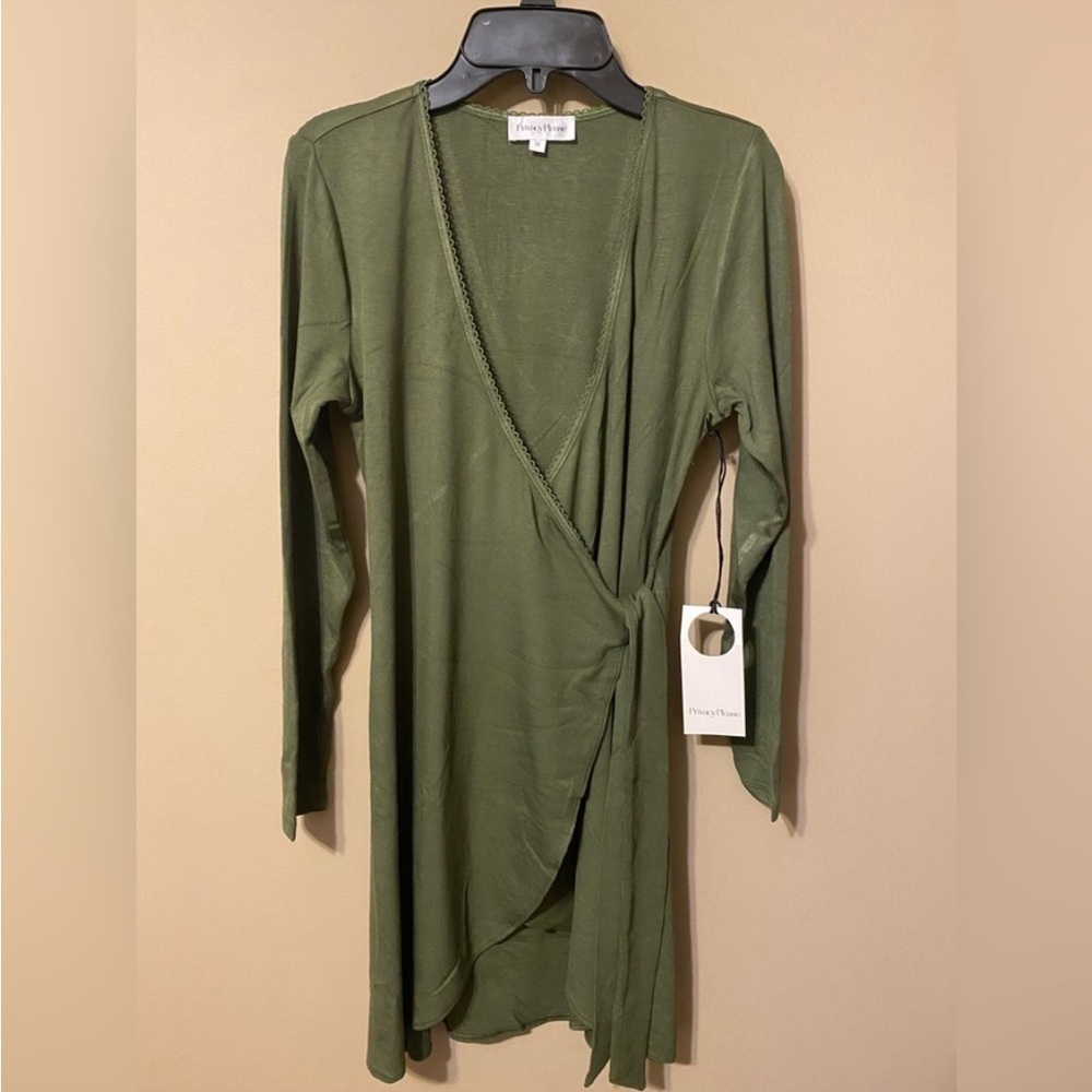 Privacy Please | NWT Piper Revolve Olive Green Super Soft Faux Wrap Mini Dress M - Picture 5 of 8